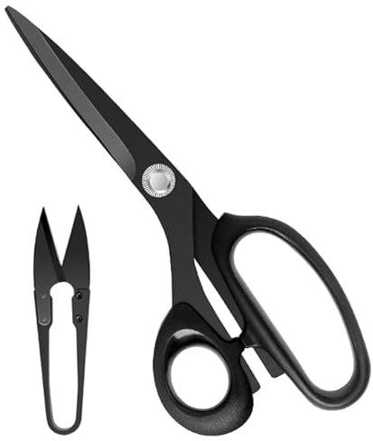 KUONIIY Tijeras de costura para zurdos para cortar cuero, tijeras de costura de 8 pulgadas con hoja de acero inoxidable, color negro (tijeras de hilo pequeño de 4.1 pulgadas)