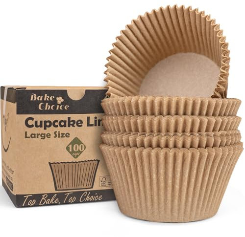 Bake Choice 100 Stück Muffinförmchen Papier Groß,Bodendurchmesser 6,5 cm,XXl Muffinform Papier,Natürlich & Ungebleicht & Fettdichtes Pergamentpapier,Muffins Papierförmchen für Party,Natur