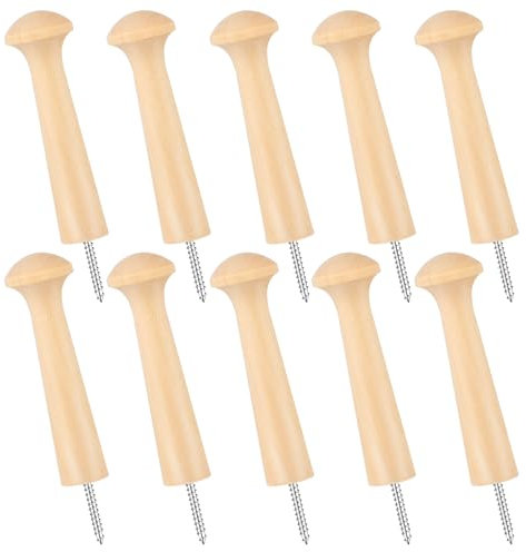 10 Stück Kleiderhaken Holz Rund Wandhaken Holz Wand Vintage Holzhaken Garderobenhaken Garderobenhaken mit Schrauben für Mützen, Rucksack, Schals, Kleidung (Holzfarbe)