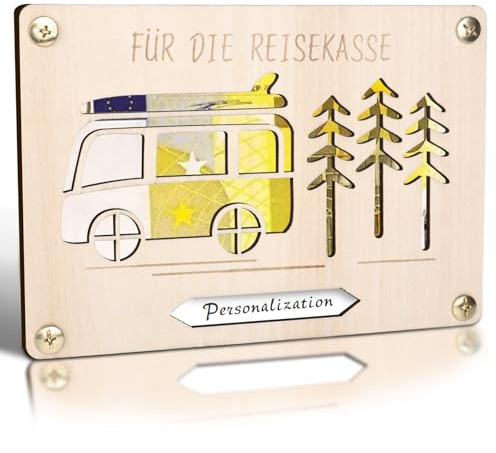 bssmmai Geldgeschenk Holz Grußkarte Camper im Kleinforma für Männer und Frauen, Personalisierte Geld Geschenke Verpackung für Hochzeit,Reise,Geburtstag