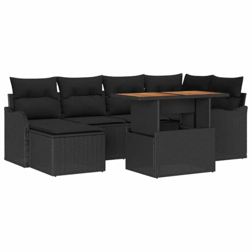 vidaXL Garten-Sofa-Set 7 STK. Schwarz Poly Rattan