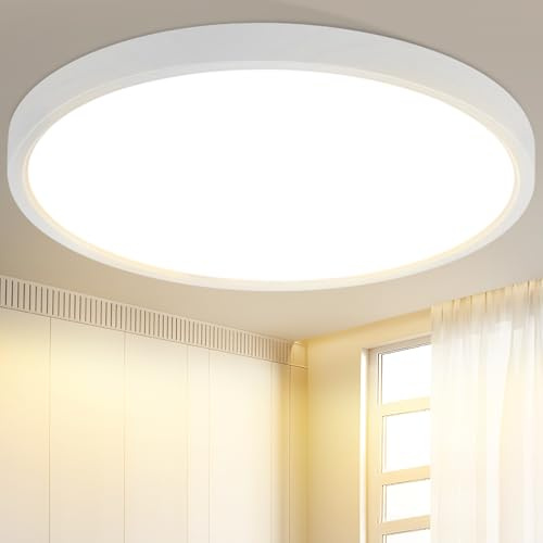 Laittiin Deckenleuchte LED Deckenlampe Flach - 30CM Rund Schlafzimmerlampe Küchenlampe 24W Weiß Badezimmerlampe 3000K Schlafzimmer Deckenbeleuchtung Warmweiß Flurlampe für Bad Flur Küche Balkon
