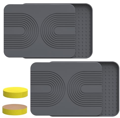 Kalawen Abtropfmatte Geschirr Stein, Schnell Trocknende Kieselgur Duschmatte Badematte, Wasserabsorbierende Matte mit rutschfestem Silikon, 2 Stone Dish Drying Mat 2 Silikon 4er-Pack Grau