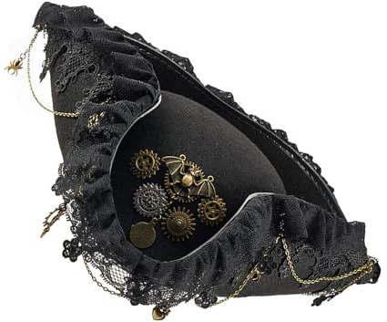 Greabuy Punk Spitze Fledermaus Piratenhut viktorianisches Thema Kostüm Zubehör Hut für historische Nachstellungen und Themenveranstaltungen