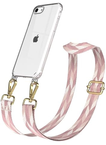 EAZY CASE Handykette - Verstellbares Taschenband kompatibel mit iPhone SE (2022/2020) / iPhone 8/7, Schulterriemen, Handykordel mit Silikon Hülle, Umhängetasche, Rosa Mix Gold