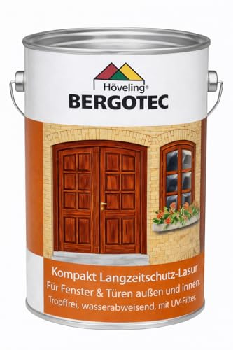 Bergotec Höveling Bergolin Kompakt Langzeitschutz Holzschutzlasur KIRSCHE 2,5 Liter für Fenster und Türen im Außenbereich und Innenbereich mit Tropfschutz und UV-Filter - wasserabweisend