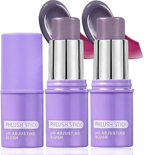 2Pcs Farbwechselnder Rouge Stick,PH Adjusting Pink Cream Blush Stick für Wangen & Lippen,Langanhaltend Einfach Verblendbar Wasserfest für Alle Hauttypen