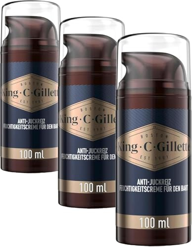 King C Gillette Anti-Juckreiz Haut Und Bart Feuchtigkeitscreme für Männer — Pflege für Herren mit Vitamin B3, B5 und Kühlungseffekt, Vermeidet Trockene Haut, Hydratisiert Und Pflegt — 100ml