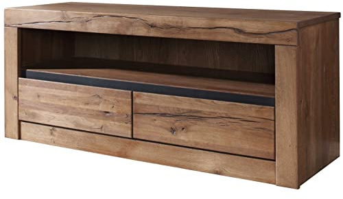MASSIVMOEBEL24.DE | MONTREUX TV-Board #103 Wild-/Zerreiche, Farbe:braun geölt, Größe:115x42x49 cm (BxTxH)