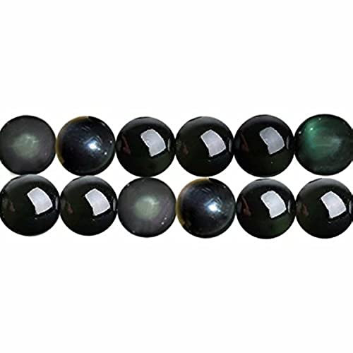 SKYBEADS Perles en Obsidienne Rainbow Noire Rondes 8mm Naturelles Pierres Semi Précieuses pour Bijoux Longueur 38cm environ 46 pcs