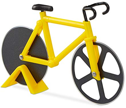 Relaxdays Cortapizzas, Cortador de Pizza Bicicleta, Cuchilla Masa Acero Inoxidable, 11,5 x 18 x 3 cm, Amarillo