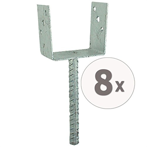 Gardopia Sparpaket: 8 x Uniqat Pfostenträger Pfostenanker U-Form 91mm mit 200 mm-Dolle, Feuerverzink
