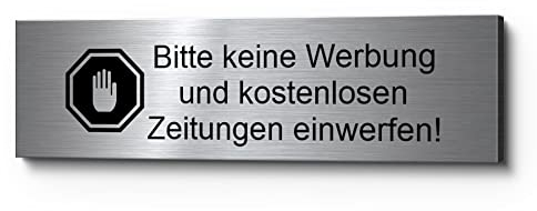 Echtes Edelstahl Türschild Briefkastenschild 7x2 cm Bitte keine Werbung