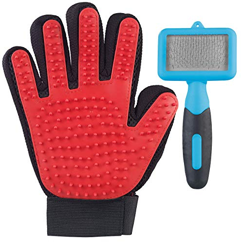 infactory Katzenhandschuh: 2in1-Fellpflege-Set für Hunde und Katzen mit Bürste und Handschuh (Katzenbürste Handschuh, Hundebürste, Fellbürste Katze)
