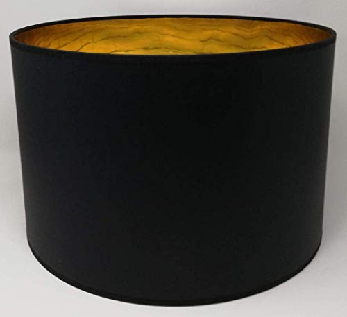 Lampenschirm Zylinder Form Schwarz Stoff Gold Futter Handarbeit Verschiedene Größen Deckenanhänger - Tisch (50 cm Durchmesser 25 cm Höhe)
