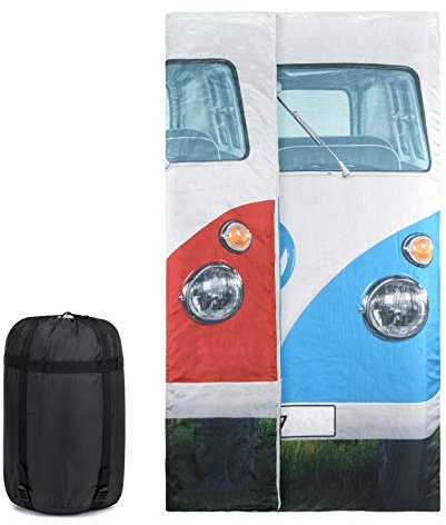 Volkswagen 3 Season Double Sleeping Bag for Camping – Waterproof Reversible VW Design 190 x 150cm Blue/Red