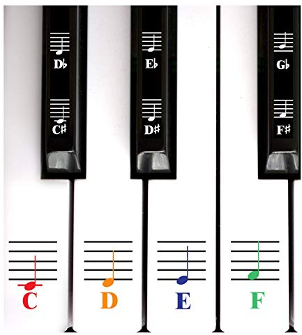 QMG Color Piano and Keyboard Music Note Full Set Stickers for White and Black Keys; Made in USA