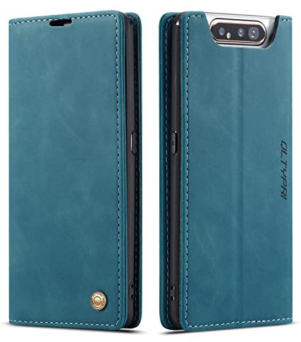 QLTYPRI Hülle für Samsung Galaxy A80 A90, Vintage Dünne Handyhülle mit Kartenfach Geld Slot Ständer PU Ledertasche TPU Bumper Wallet Case Flip Schutzhülle für Samsung Galaxy A80 A90 - Blau