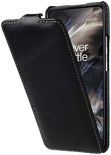 STILGUT UltraSlim entwickelt für OnePlus Nord Hülle aus Leder - OnePlus Nord Flip Case, Klapphülle, Handyhülle, Lederhülle - Schwarz