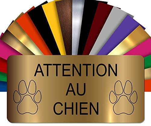Plaque Attention Au Chien Autocollante – Plaque De Maison PVC Adhésive 10 x 5 cm – 21 Couleurs Disponibles (Or Mat)