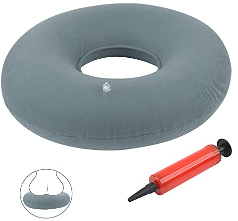Auzkong Kissen für Hämorrhoiden, aufblasbar, orthopädisch, Sitzring, Hämorrhoiden, Decubitus, Sitzring mit Pumpe, Donkel mit Sitzkissen, 1 Stück (Grau)