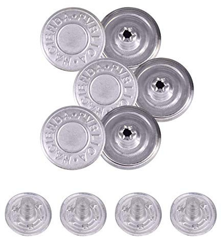 Trimming Shop 25 mm Ersatz-Jeansknöpfe, langlebiger Klebeschlag, kein Nähen, Knöpfe mit Nieten, für Jeans, Jacken, Röcke, silberfarben, 10 Stück