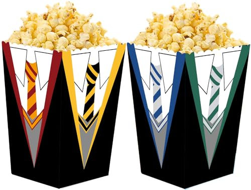 Jiaoohoo 24 cajas de palomitas de maíz para fiesta de mago mágico, caja de galletas de caramelos, recipientes de aperitivos para baby shower, suministros de fiesta de cumpleaños con temática de Harry