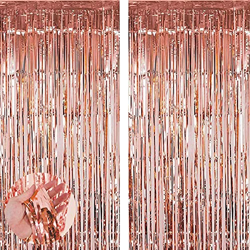 2 Stück Rosegold Lametta Vorhänge,Metallische Folie Fransen Vorhang Funkeln Vorhängen Dekoration für Geburtstagsfeier Abschlussfeier Hochzeitsfoto Hintergrund Weihnachten Disco Party(1m x 2m)
