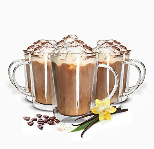 Sendez 4 Doppelwandige Gläser mit Henkel 360ml Latte Macchiato Trinkglas Kaffeegläser