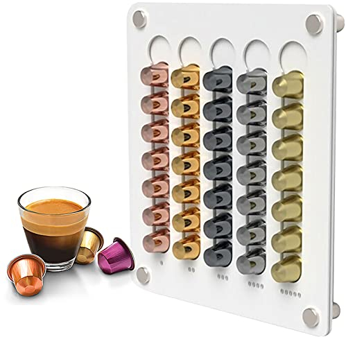 HUIIUH Porta Cialde Caffè per Capsule Nespresso Original, 35PCS Porta Capsules in Acrilico Nespresso Holder, Portacapsule Ecologico & Robusto a Parete