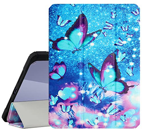 CIAOYE for iPad Mini 6 2021 Case with Pencil Holder, 8.3 inch Mini Smart Case Auto Sleep/Wake & Support Touch ID, Trifold Stand Slim Protective Cover for iPad Mini 6th Generation, Blue Butterfly