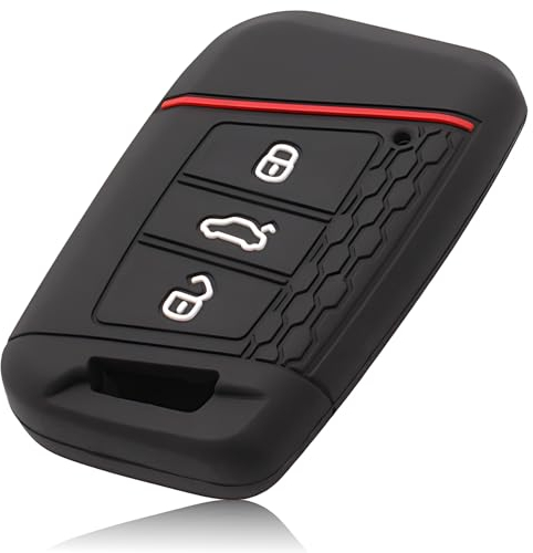 FOAMO Autoschlüssel Hülle Kompatibel mit VW Passat B8, SEAT, SKODA Autoschlüssel - Silikon Schlüsselhülle - Schutz-Hülle für Autoschlüssel Schwarz-Rot