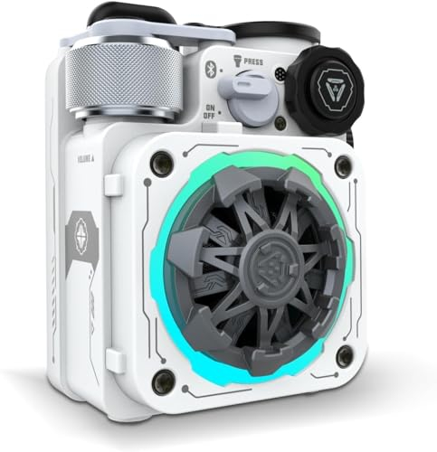 Muzen Enceinte Bluetooth Portable Cyber-Cube Pro, Petite Haut Parleur avec Lumière LED RGB Fidget Spinner, Mini Speaker Etanche IPX5 avec Lampe Torche pour Salle de Bain Exterieur Gaming Blanc