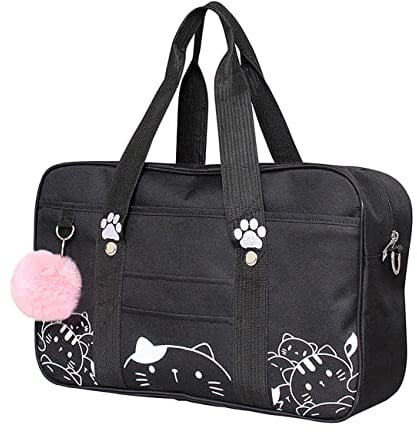 Frauen Japanische Handtasche Nette Anime Katze Druck Umhängetasche Große Kapazität Schule Tasche Jugendliche JK Uniform Handtasche, blacks, Medium