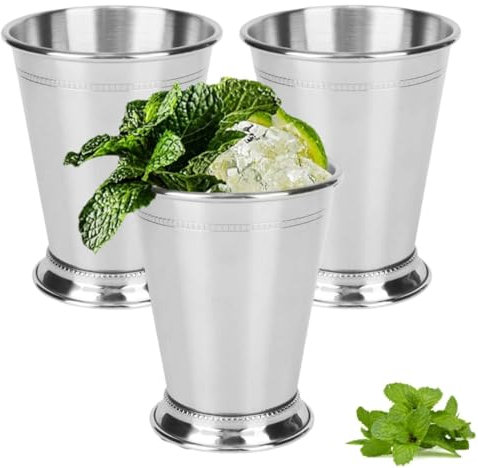 3PCS Mint Julep Cups, 13.5oz/400ml Stainless Steel Wine Glasses, Unbreakable Metal Drinking Tumblers Cocktail Cups Mixed Drinks Glass Bar Beer Mug Bar Accessories