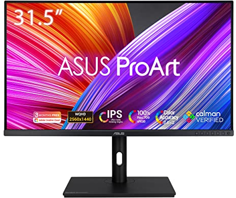ASUS ProArt PA328QV - 31.5 Zoll WQHD Professioneller Monitor - 16:9 IPS, 2560x1440 - ergonomisch, Pivot, Calman, hohe Farbtreue, HDR 10 - DisplayPort, HDMI, USB-Hub, schwarz