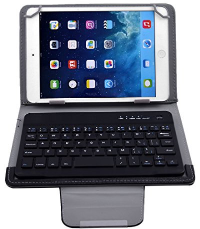Ruilogod PC PU Cuero portátil Bluetooth Teclado inalámbrico Teclado inalámbrico Negro para tableta de 7 pulgadas de 8 pulgadas