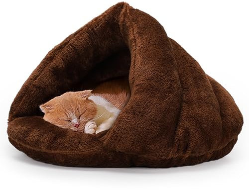 ALLSOPETS Letto Ortopedico per Gatti e Cani Piccoli Tenda per Gatti Grotta Accogliente a Forma di Triangolo con Fondo Antiscivolo per un Sonno Confortevole (Marrone Scuro, M)
