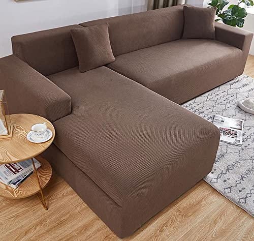 uyeoco Sofa Überzug Sofabezug L U Form Grau/Braun Couchbezug Sofahusse Rechts/Links Sofa Couch Hussen 1 2 3 4 Sitzer Ecksofa Stretch Eckcouch L-vormig Bezug L-Förmige Sofabezüge