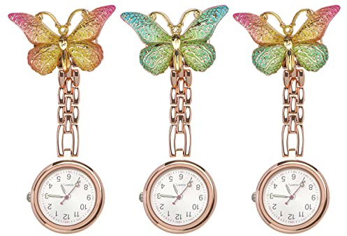 eMagTech 3pcs Montre de Poche à Quartz Papillon Broche Suspendue Numérique Infirmière Fob Montre Insigne pour Infirmières Médecin Paramédical 82mm