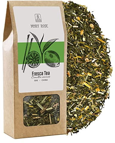 Mary Rose Fresca green tea | Sencha green tea | Refreshing tea | Fruit and herbal additives | Natural additives | Source of theine | Natural stimulation | 50g