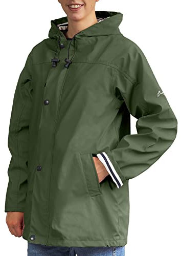 Breizh Ocean - Ciré Armor femme, manteau imperméable mixte, doublure à rayures de style marinière - du XS au 4XL (Kaki).