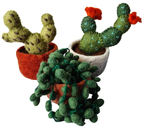 your castle Juego de 3 plantas suculentas y cactus Acapulco, plantas artificiales en maceta de fieltro de comercio justo, decoración sostenible de fieltro, flores artificiales realistas, flores de