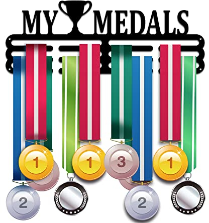 PandaHall Medaillenhalter Display My Medals Award Ribbon Hanger 3 Lines Medal Hanger Awards Ribbon Cheer Gymnastics Sport Award Rack Wandhalterung Eisenrahmen Für Über 50 Medaillen 15.75 Zoll/40cm