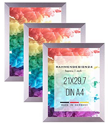 Rahmendesign24 3er Set Bilderrahmen Collage Milano 21x29,7 (DIN A4) Silber (hochglanz) Fotorahmen, Wechselrahmen, Posterrahmen, Puzzlerahmen