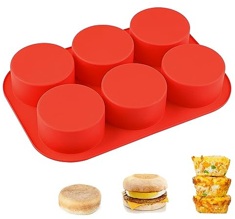 Nalchois Silikon-Eierformen, antihaftbeschichtet, 6 Mulden, tief, 7,6 cm, Silikon-Eierbecher, Hamburgerbrötchen, Formen für Eier, Frühstück, Sandwiches, Omeletts, Abendessen, Brötchen, Backen