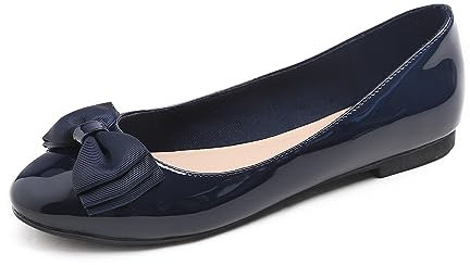 Feversole Ballerine Donna Tacco Piatto Tessuto Pizzo, Brevetto Sintetico Blu Marino, 38 EU