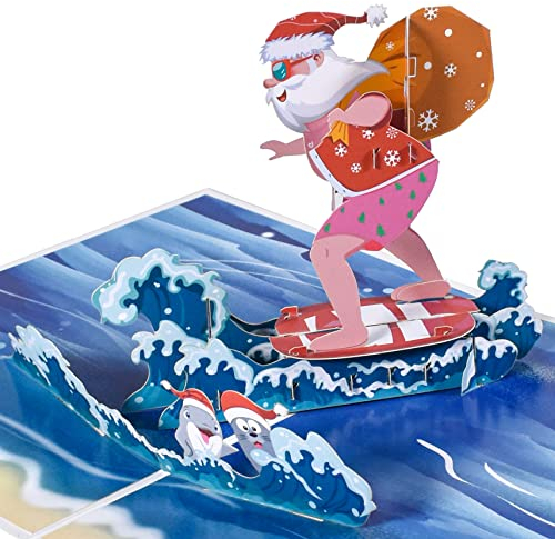 GREETING ART pop up karte weihnachten,3d weihnachtskarte mit surfen weihnachtsmann,weihnachtskarte pop up,weihnachtsgrußkarte für mama, frau & freundin