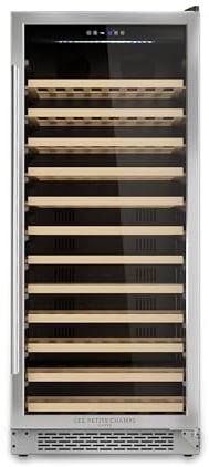LES PETITS CHAMPS Cave à Vin Encastrable Sous Plan 100 Bouteilles CAVCE100, Capacité 275L, Design Élégant en Acier Inoxydable, Réglable de 5°C à 22°C, Anti-UV, LED