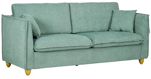 HOMCOM Divano 3 Posti in Tessuto, Divano Imbottito Stile Vintage con Cuscini e Piedini in Legno, 184x77x81cm, Verde